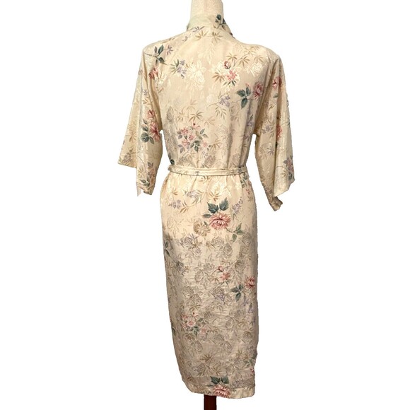 Vtg INNER MOST Floral SATIN House Coat ROBE Long Women's Small USA Made Ivory - Picture 4 of 10